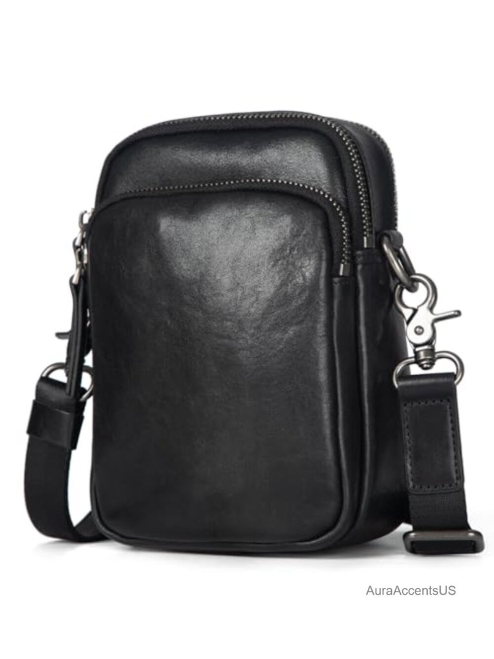 Full-Grain Leather Messenger Crossbody Bag Adjustable Strap Men Work Travel